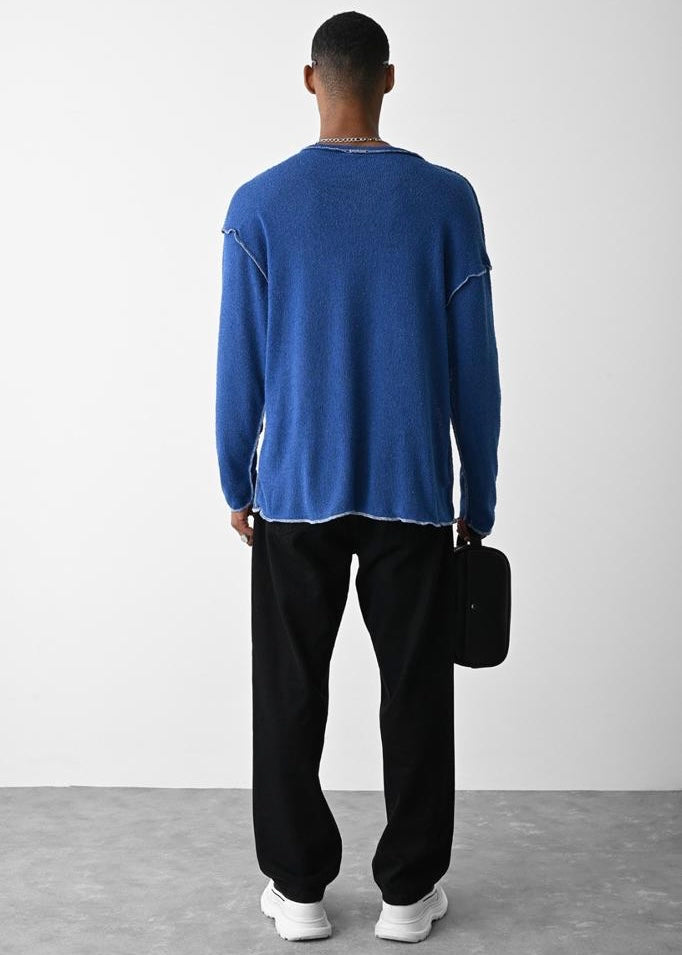 Stitching Detailed Blue Sweater - Clothing Lab